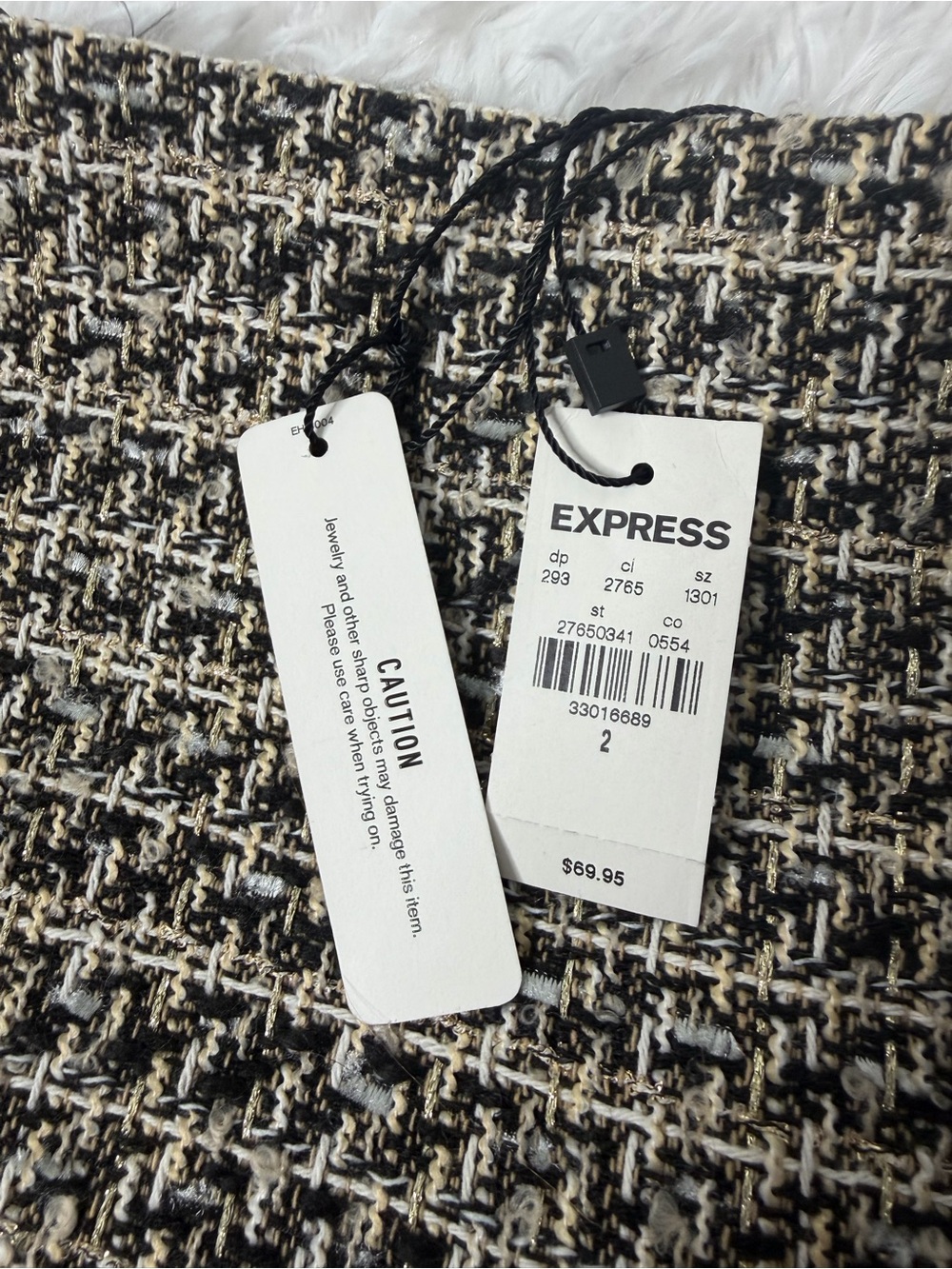 Express Black and Cream Tweed Fringe Mini Skirt - Picture 2 of 5